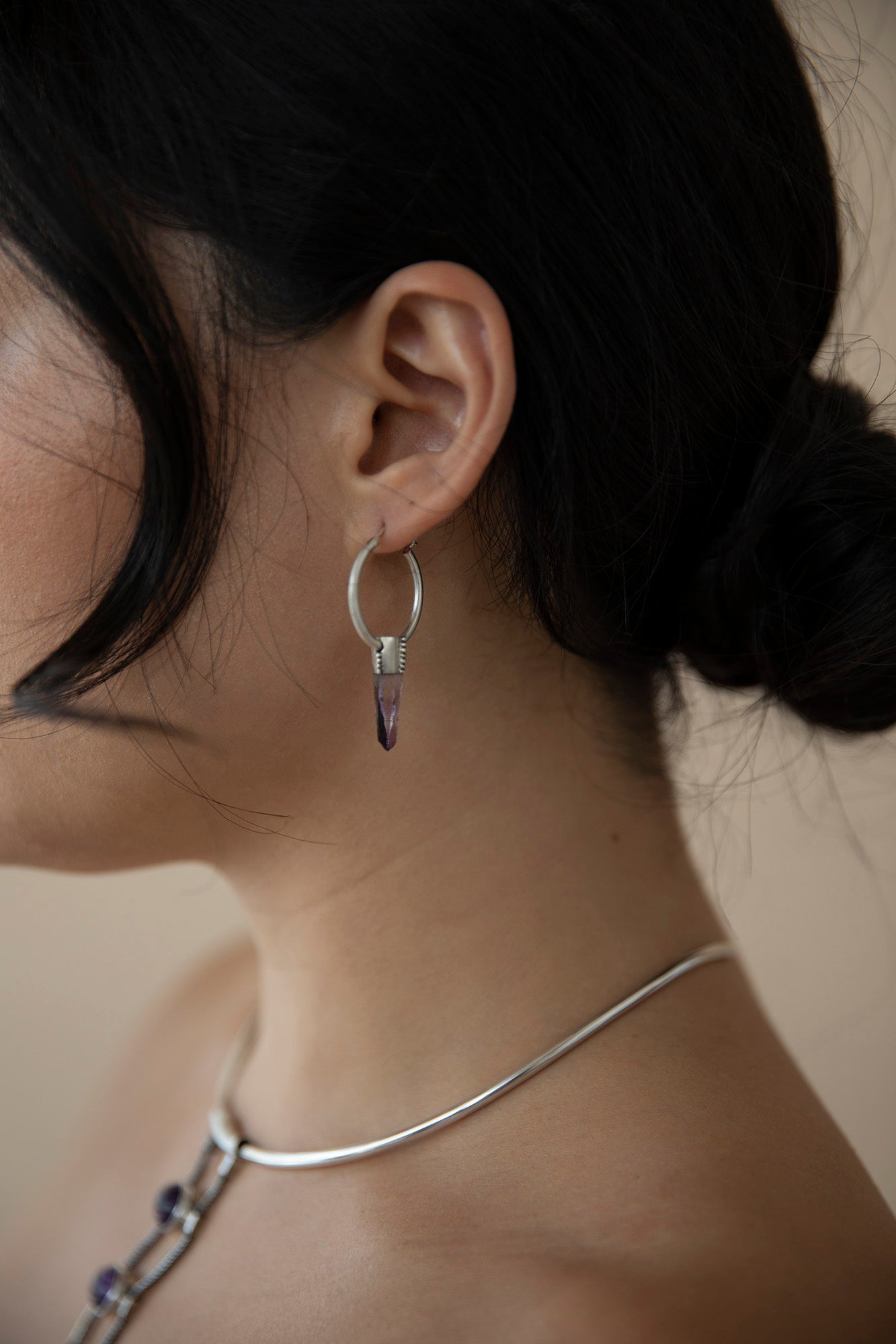 Thistle Earrings · Amethyst Crystal