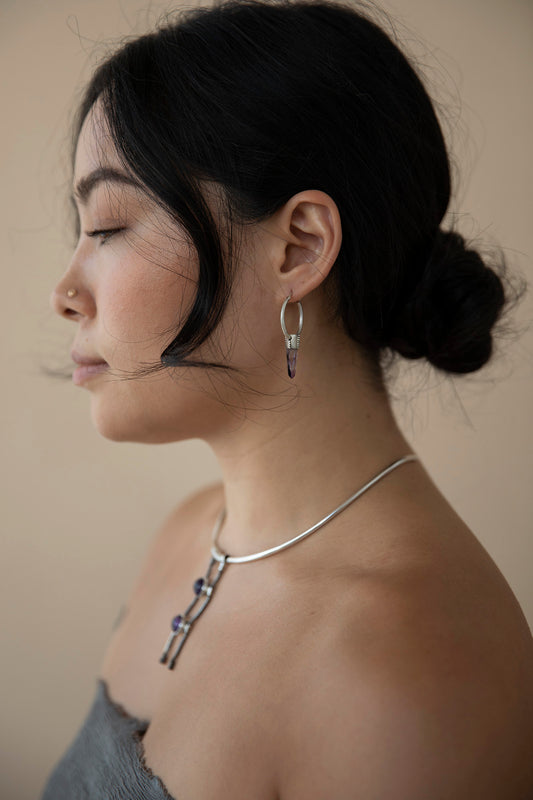 Thistle Earrings · Amethyst Crystal